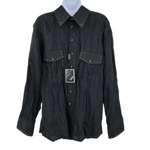 Inserch Men’s Western Crinkle Shirt Size L Black Button Front Beaded Embellished
